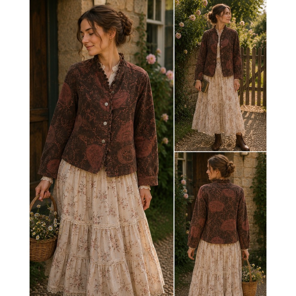 Vintage Style Paisley Corduroy Jacket Romantic Prairie Boho Cottagecore